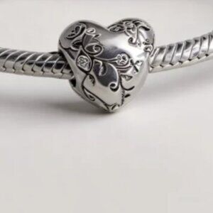 Sterling Silver Heart & Vine Cubic Zirconia Charm